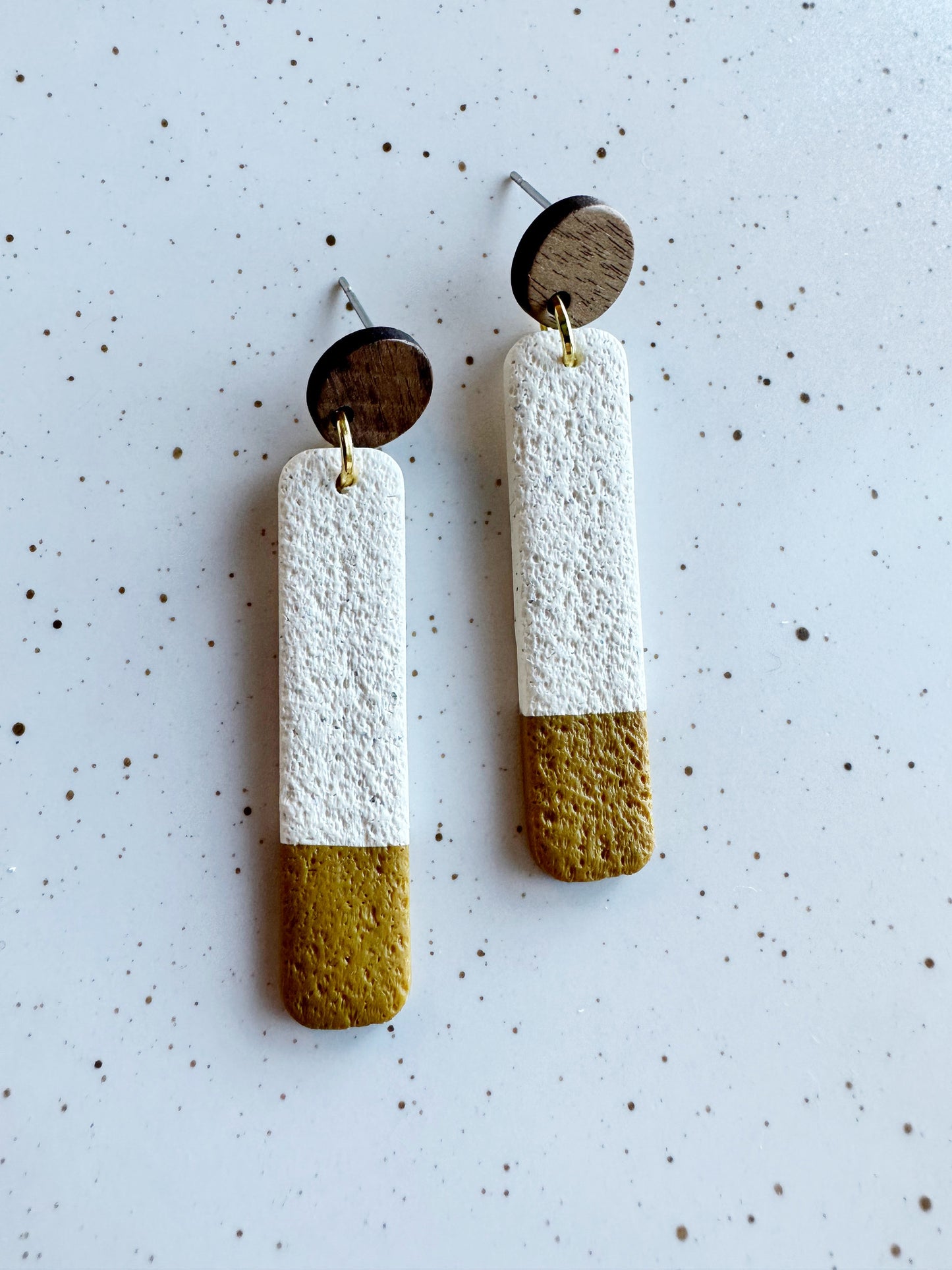 Two-Tone Long Rectangle Dangle Earrings