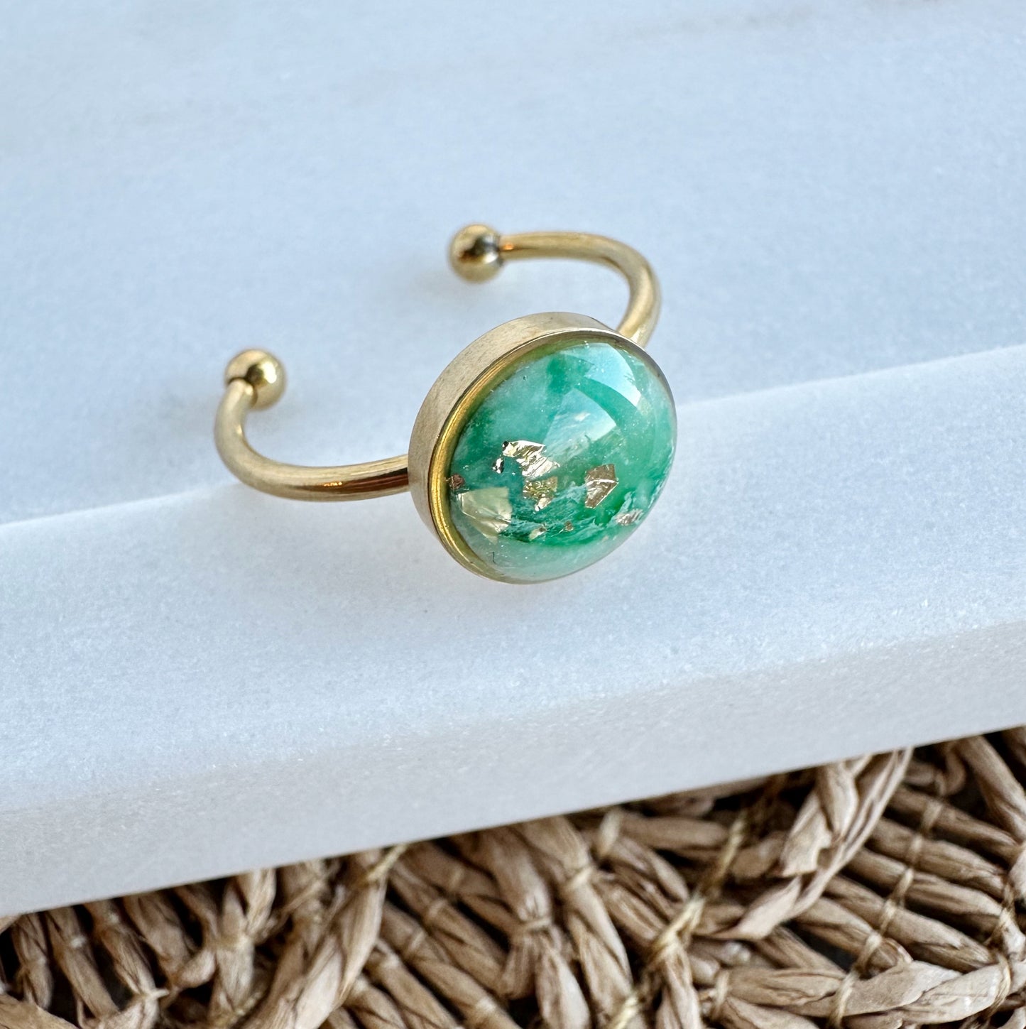 Green Marbled Adjustable Rings